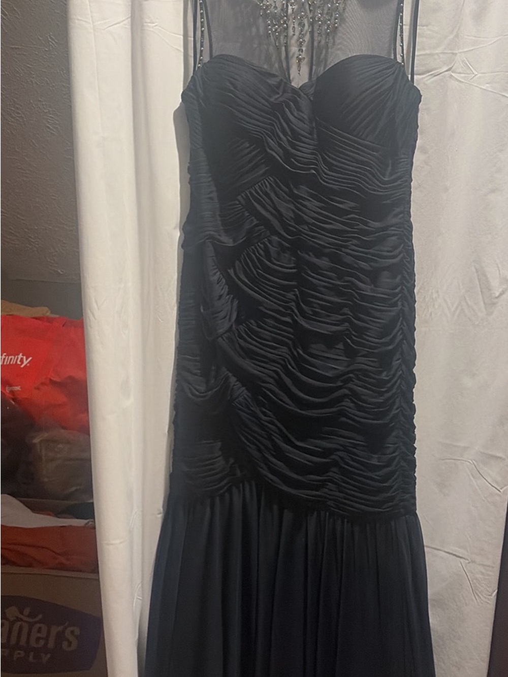 Black Ruched Strapless Evening Dress